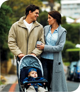 Couple with baby in stroller